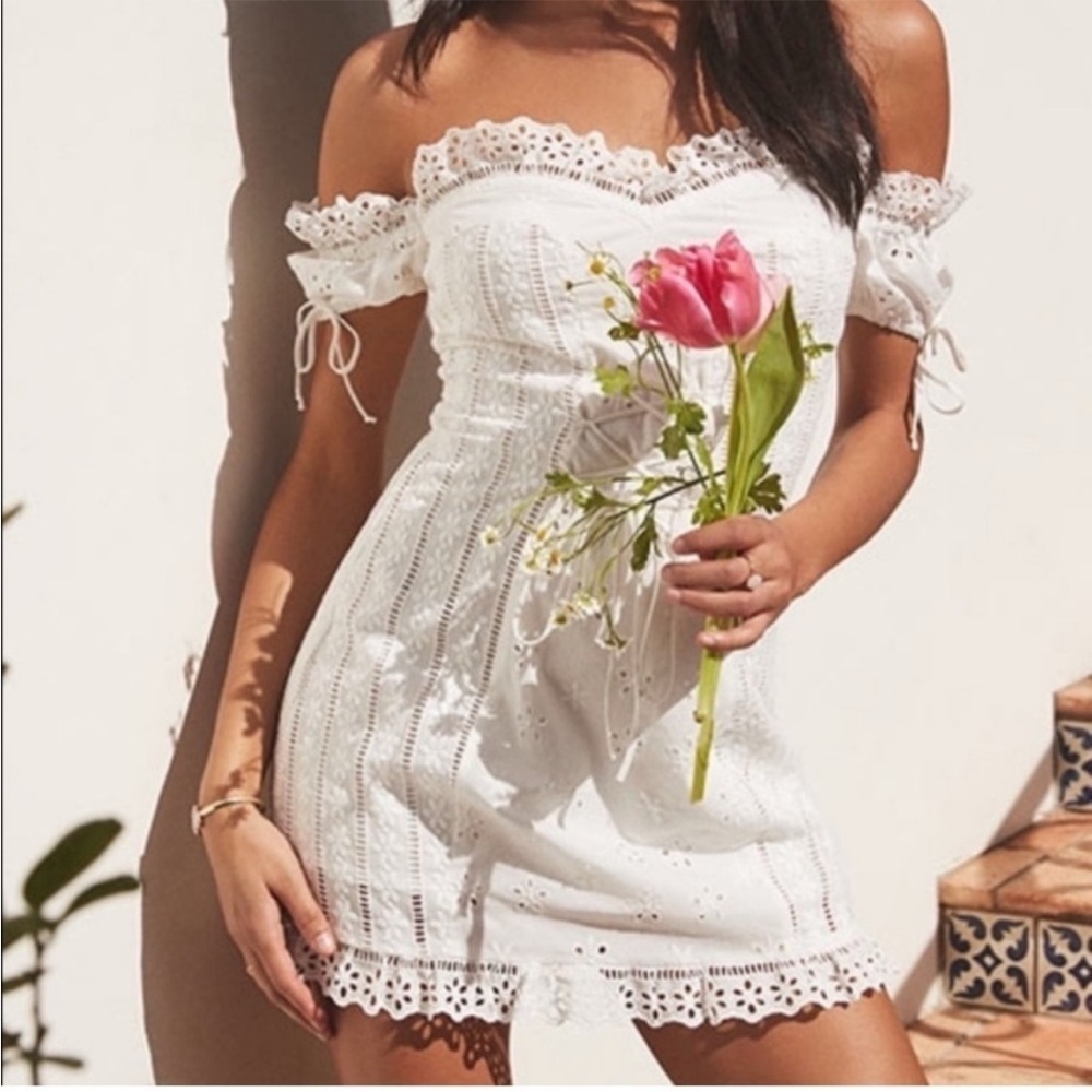 For Love & Lemons Anabelle Eyelet Lace Up Dress